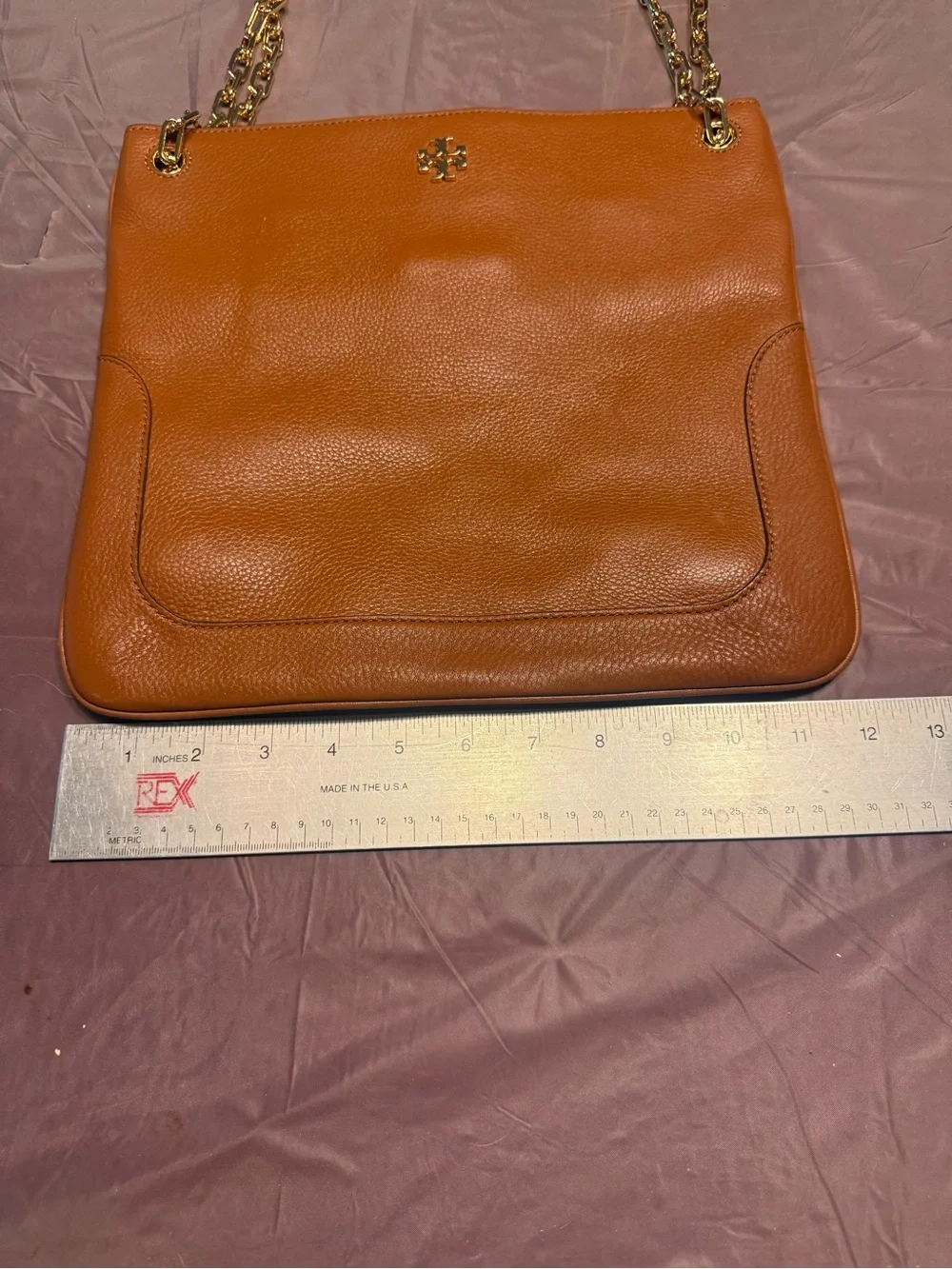 Tory Burch Marsden Swingpack Nut Brown Gold Leather Shoulder Crossbody Bag $428